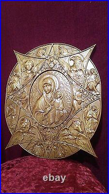 Virgin Mary Mother of God wooden carved picture. Religious gift for mom, her 19