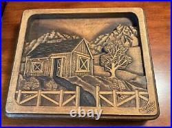 Vtg Wood Carving 3-D Country Scene signed JLaValley 11/18/78 13 x 11 x 2