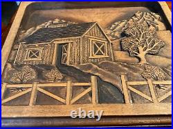 Vtg Wood Carving 3-D Country Scene signed JLaValley 11/18/78 13 x 11 x 2