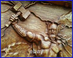 WOOD CARVED PICTURE THOR. Vikings Norse Art Wood Picture Pagan