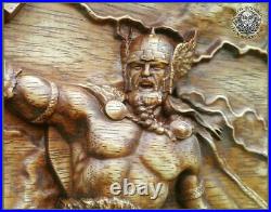 WOOD CARVED PICTURE THOR. Vikings Norse Art Wood Picture Pagan