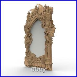 Wood Carved Mirror Picture Frame Fireplace Gothic Dragon Theme Wall Art Ornament