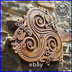 Wood Carved Picture Celtic Dragons Trisquel