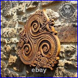 Wood Carved Picture Celtic Dragons Trisquel