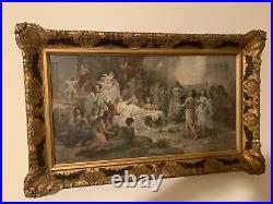 Wood Hand Carved Victorian Outstanding Gilded Picture Frame 38 by 24 with Print