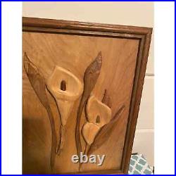 Wood Handmade Carved Floral Picture Sign Decor Unique Vintage Lily ArtistUnknown