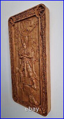 Wood carved picture Thor, Viking, Norse mythology, Wall hanging artwork